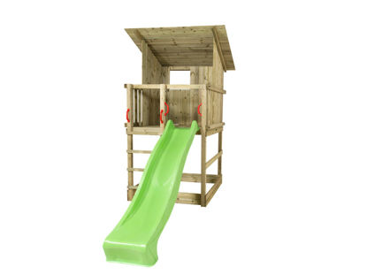 Plus Play Spielturm mit Dach und grüner Rutsche 350 x 132 x 283 cm