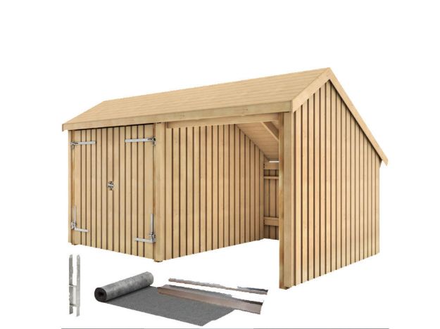 Bild von Plus Gartengebäude Multihaus offen mit Doppeltor 432 x 248 cm - Dachpappe, Aluleisten und Bodenanker