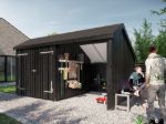 Bild von Plus Gartengebäude Multihaus offen mit Doppeltor 432 x 248 cm - Dachpappe und Aluleisten