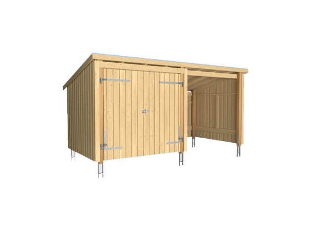 Bild von Plus Gartengebäude Nordic Multihaus offen mit Doppeltor 432 x 218 cm - Dachpappe, Aluleisten und Bodenanker