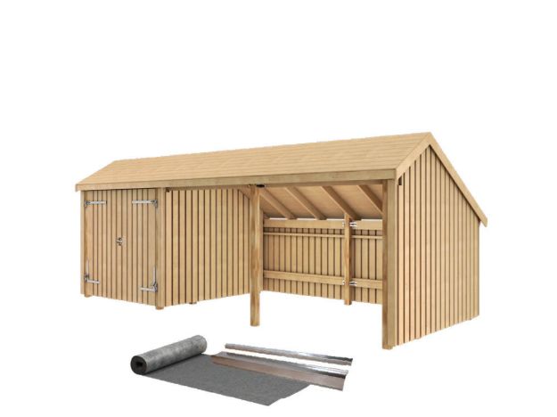 Bild von Plus Gartengebäude Multihaus offen mit Doppeltor 635 x 248 cm - Dachpappe und Aluleisten