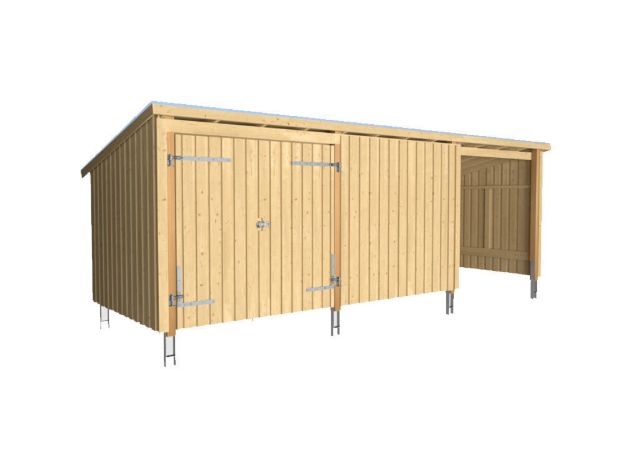 Image de Plus Gartengebäude Nordic Multihaus ein Drittel offen mit Doppeltor 635 x 218 cm - Dachpappe, Aluleisten und Bodenanker
