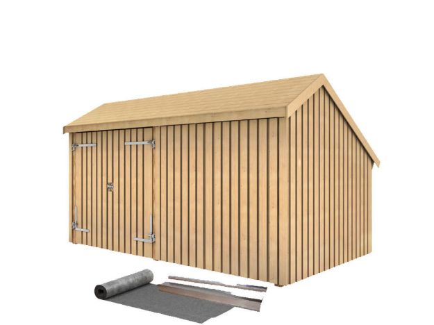Bild von Plus Gartengebäude Multihaus geschlossen Doppeltor 432 x 248 cm - Dachpappe und Aluleisten