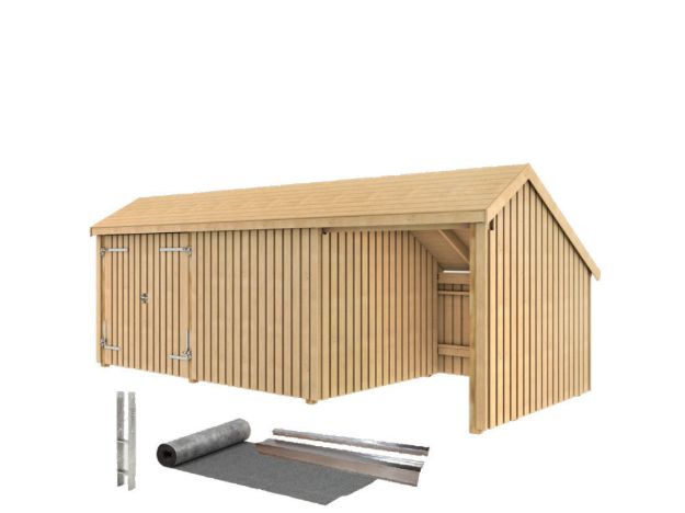 Bild von Plus Gartengebäude Multihaus ein Drittel offen mit Doppeltor 635 x 248 cm - Dachpappe, Aluleisten und Bodenanker