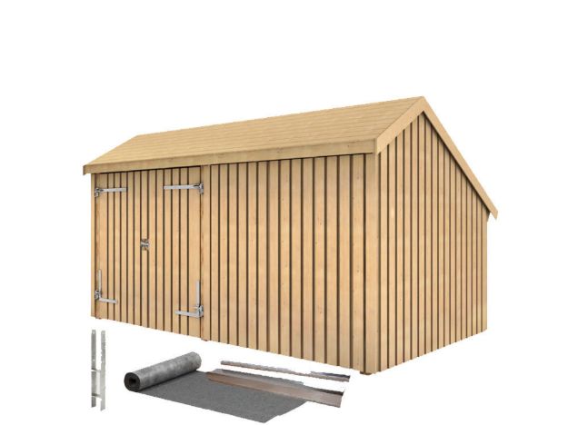 Bild von Plus Gartengebäude Multihaus geschlossen Doppeltor 432 x 248 cm - Dachpappe, Aluleisten und Bodenanker