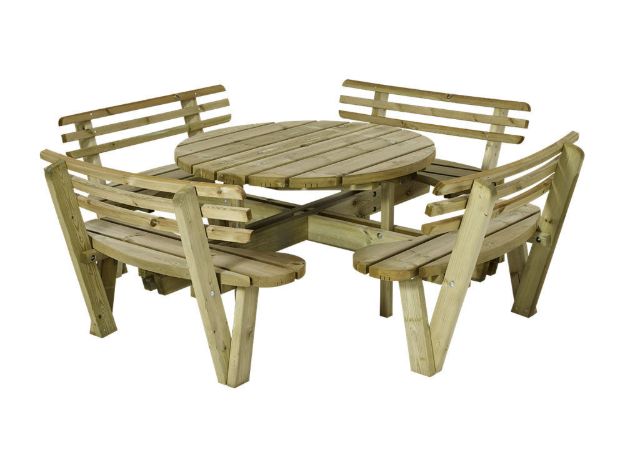 Bild von Plus Picknicktisch rund mit Rückenlehnen Kiefer-Fichte druckimprägniert d=237 cm