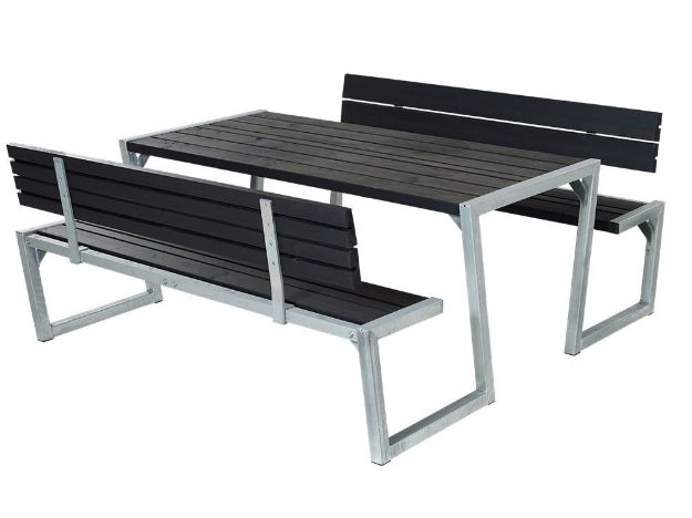 Bild von Plus Zigma Picknicktisch mit 2 Rückenlehnen Kiefer-Fichte schwarz 176 cm