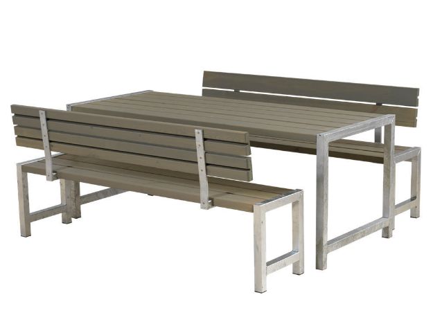 Immagine di Plus Plankengarnitur 186 cm mit Tisch, 2 Bänken und Rückenlehnen graubraun
