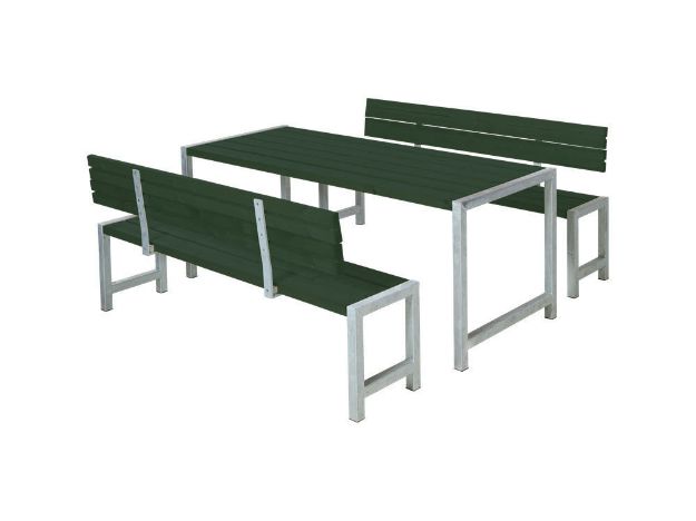 Image de Plus Plankengarnitur 186 cm mit Tisch, 2 Bänken und Rückenlehnen grün