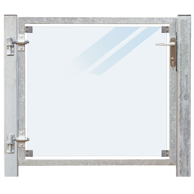 Immagine di Plus Zauntor Glas matt 99 x 91 cm + 16 cm Pfosten zum Einbetonieren Anschlag links