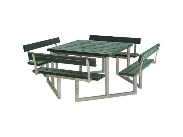 Immagine di Plus Twist Sitzgruppe Picknicktisch mit 4 Rückenlehnen Retex Upcycling grün 227 cm