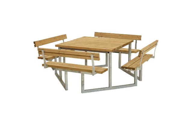 Image de Plus Twist Sitzgruppe Picknicktisch mit 4 Rückenlehnen Lärche unbehandelt 227 cm