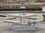 Immagine di Plus Twist Sitzgruppe Picknicktisch mit 4 Rückenlehnen Lärche unbehandelt 227 cm