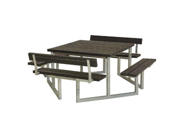 Image de Plus Twist Sitzgruppe Picknicktisch mit 2 Rückenlehnen Retex Upcycling schwarz 204 cm