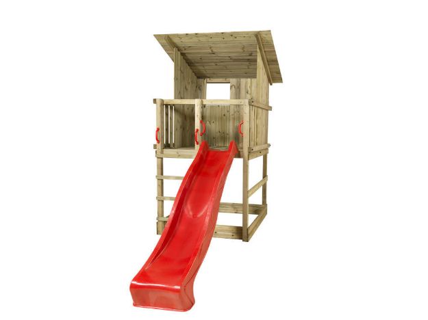 Bild von Plus Play Spielturm mit Dach und roter Rutsche 350 x 132 x 283 cm