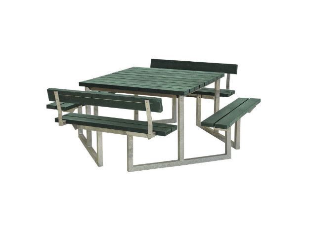 Image de Plus Twist Sitzgruppe Picknicktisch mit 2 Rückenlehnen Retex Upcycling grün 204 cm