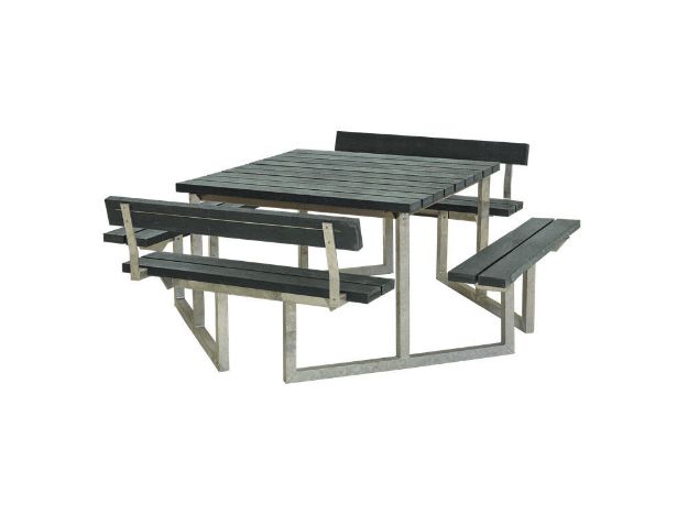 Image de Plus Twist Sitzgruppe Picknicktisch mit 2 Rückenlehnen Retex Upcycling grau 204 cm