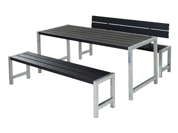 Bild von Plus Plankengarnitur 186 cm mit Tisch, 2 Bänken und 1 Rückenlehne schwarz