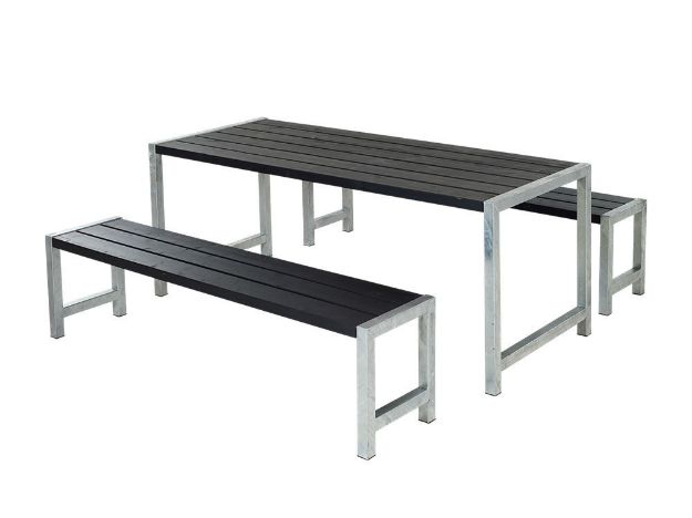 Image de Plus Plankengarnitur 186 cm mit Tisch und 2 Bänken schwarz