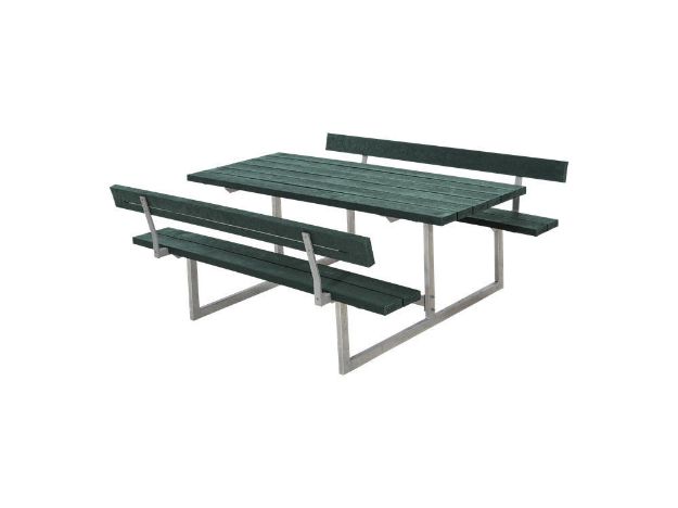 Bild von Plus Basic Picknicktisch mit 2 Rückenlehnen Retex Upcycling grün 177 x 184 cm Gastronomie
