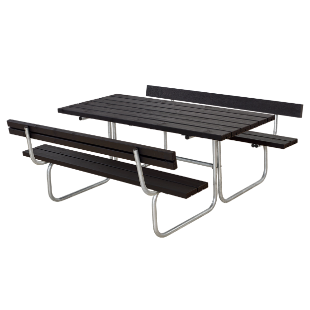 Immagine di Plus Classic Picknicktisch mit 2 Rückenlehnen Kiefer-Fichte schwarz 177 x 177 cm