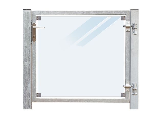 Image de Plus Zauntor Glas matt 99 x 91 cm + 16 cm Pfosten zum Einbetonieren Anschlag rechts