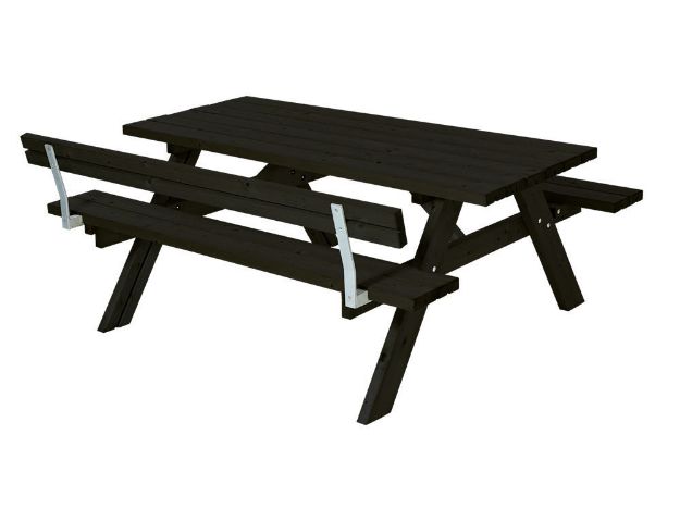 Immagine di Plus Picknicktisch mit Klappsitzen mit 1 Rückenlehne Kiefer-Fichte schwarz 177 cm