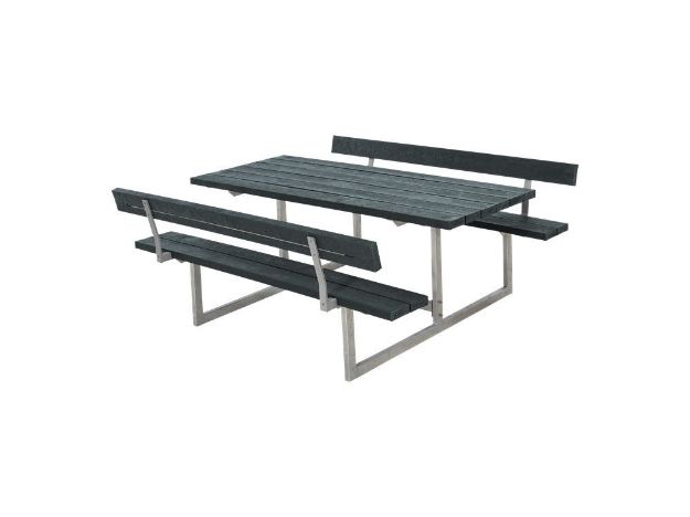 Bild von Plus Basic Picknicktisch mit 2 Rückenlehnen Retex Upcycling grau 177 x 184 cm Gastronomie