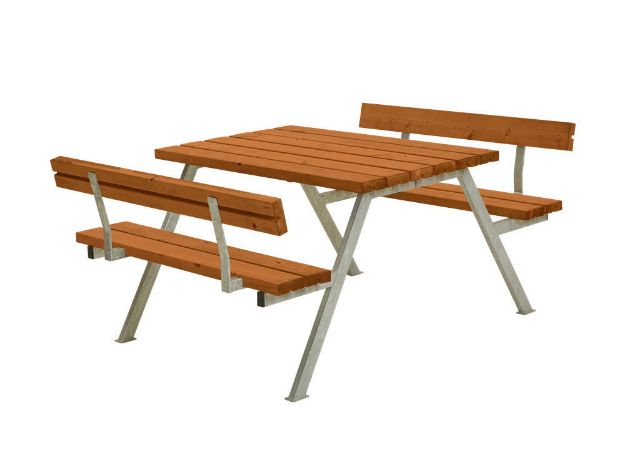 Immagine di Plus Alpha Picknicktisch mit 2 Rückenlehnen Kiefer-Fichte teakfarben 118 x 185 x 73 cm