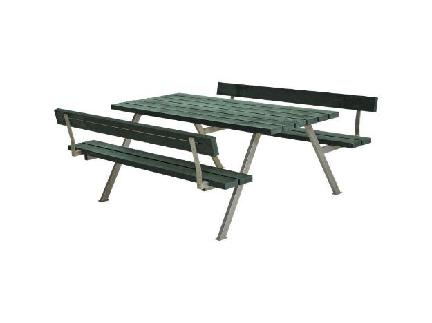 Bild von Plus Alpha Picknicktisch mit 2 Rückenlehnen Retex Upcycling grün 177 x 185 x 73 cm