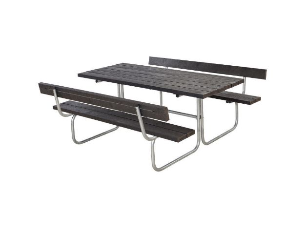 Image de Plus Classic Picknicktisch mit 2 Rückenlehnen Retex Upcycling schwarz 177 x 177 cm