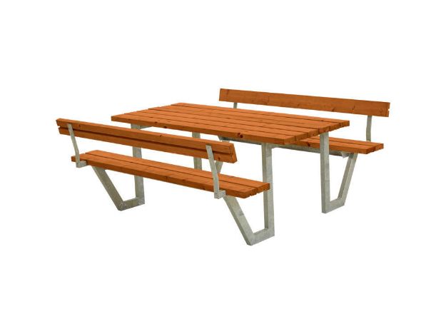 Image de Plus Wega Picknicktisch mit 2 Rückenlehnen Kiefer-Fichte teakfarben 177 cm
