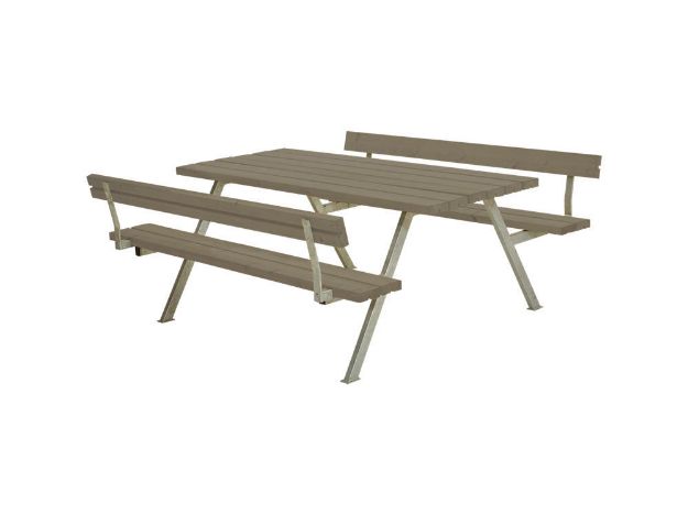 Immagine di Plus Alpha Picknicktisch mit 2 Rückenlehnen Kiefer-Fichte graubraun 177 x 185 x 73 cm