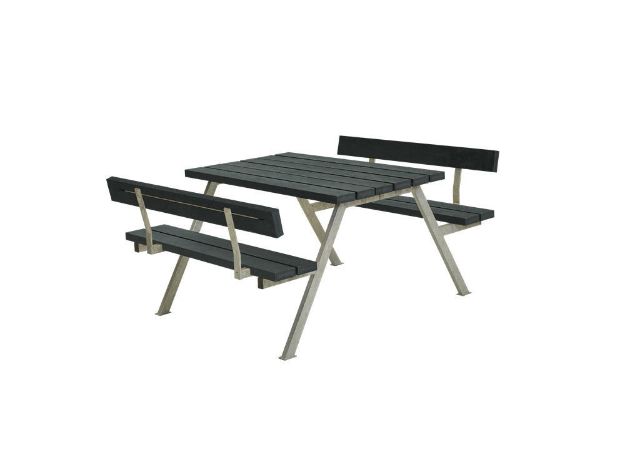 Image de Plus Alpha Picknicktisch mit 2 Rückenlehnen Retex Upcycling grau 118 x 185 x 73 cm