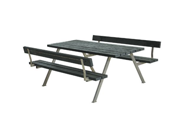 Image de Plus Alpha Picknicktisch mit 2 Rückenlehnen Retex Upcycling grau 177 x 185 x 73 cm