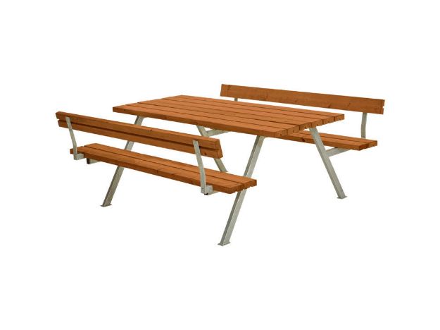 Immagine di Plus Alpha Picknicktisch mit 2 Rückenlehnen Kiefer-Fichte teakfarben 177 x 185 x 73 cm