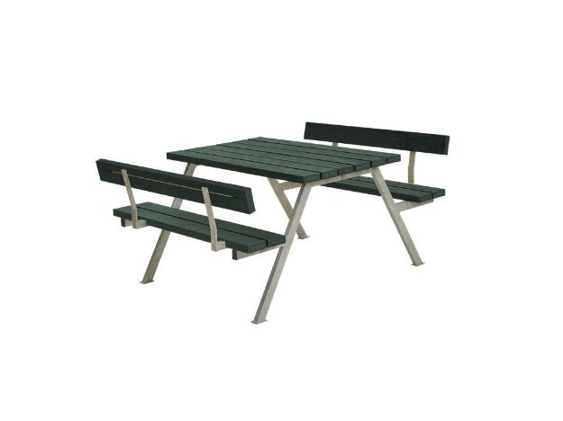 Image de Plus Alpha Picknicktisch mit 2 Rückenlehnen Retex Upcycling grün 118 x 185 x 73 cm