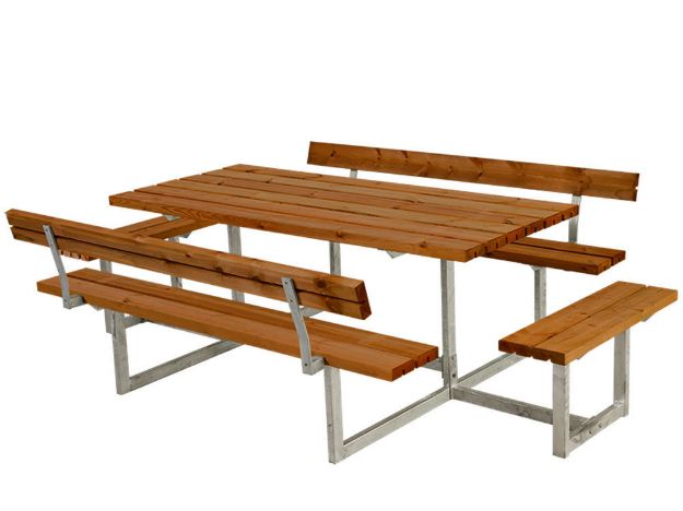 Immagine di Plus Basic Picknicktisch mit 2 Rückenlehnen + 2 Ergänzungen teakfarben 260 x 184 x 73 cm
