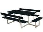 Immagine di Plus Basic Picknicktisch mit 2 Anbausätzen und 2 Rückenlehnen Kiefer-Fichte schwarz 260 x184 cm