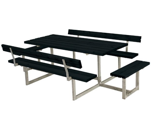 Immagine di Plus Basic Picknicktisch mit 2 Anbausätzen und 2 Rückenlehnen Kiefer-Fichte schwarz 260 x184 cm