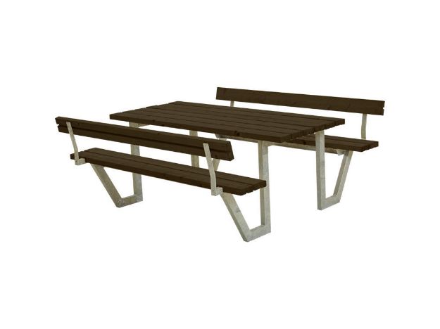 Image de Plus Wega Picknicktisch mit 2 Rückenlehnen Kiefer-Fichte schwarz 177 cm