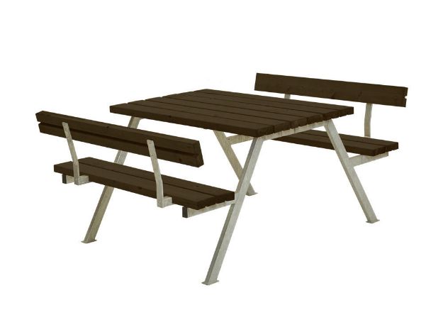 Bild von Plus Alpha Picknicktisch mit 2 Rückenlehnen Kiefer-Fichte schwarz 118 x 185 x 73 cm