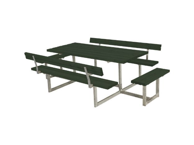 Bild von Plus Basic Picknicktisch mit 2 Anbausätzen und 2 Rückenlehnen Kiefer-Fichte grün 260 x184 cm