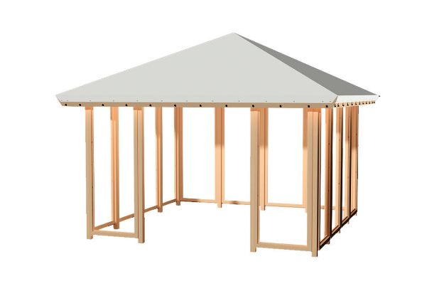 Image de Plus Pavillon 41 mit weißer Dachplane, 4 geschlossenen Seiten und Schiebetür druckimprägniert