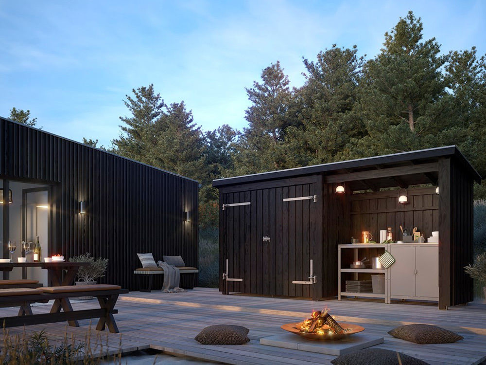 Plus Gartengebäude Nordic Multihaus mit Flachdach und Doppeltor / offen ...