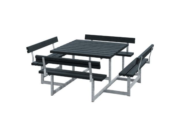 Image de Plus Picnic Picknicktisch 8-Sitzer mit 4 Rückenlehnen schwarz 224 cm