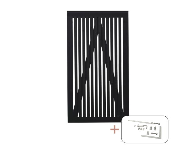 Plus Sendai Sichtschutztor Einzeltor Kiefer-Fichte schwarz 100 × 180 cm mit Beschlägen