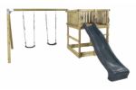 Immagine di Plus Play Spielturm mit Schaukelbalken und grauschwarzer Rutsche 460 x 395 x 200 cm