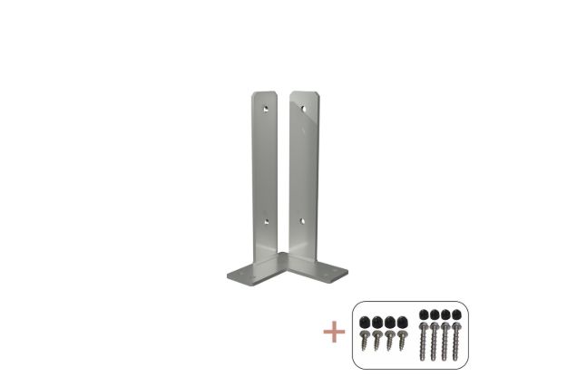 Immagine di Plus Pfostenträger Set Pfostenfuss Über-Eck verzinkt zum Verbolzen für Holzpfosten 9 cm