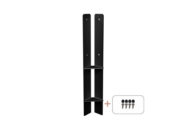 Bild von Plus Pfostenträger Set Pfostenfuss Über-Eck schwarz zum Einbetonieren für Holzpfosten 9 cm